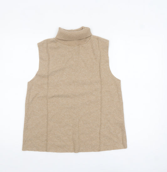 Zara Women Beige Roll Neck Sleeveless Knit Top M