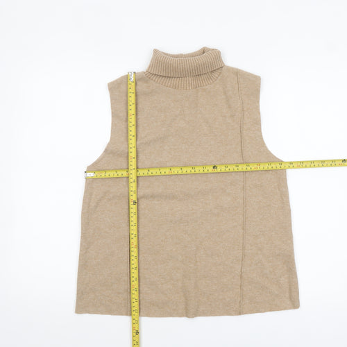 Zara Women Beige Roll Neck Sleeveless Knit Top M