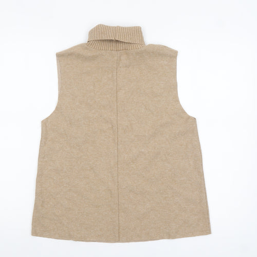 Zara Women Beige Roll Neck Sleeveless Knit Top M