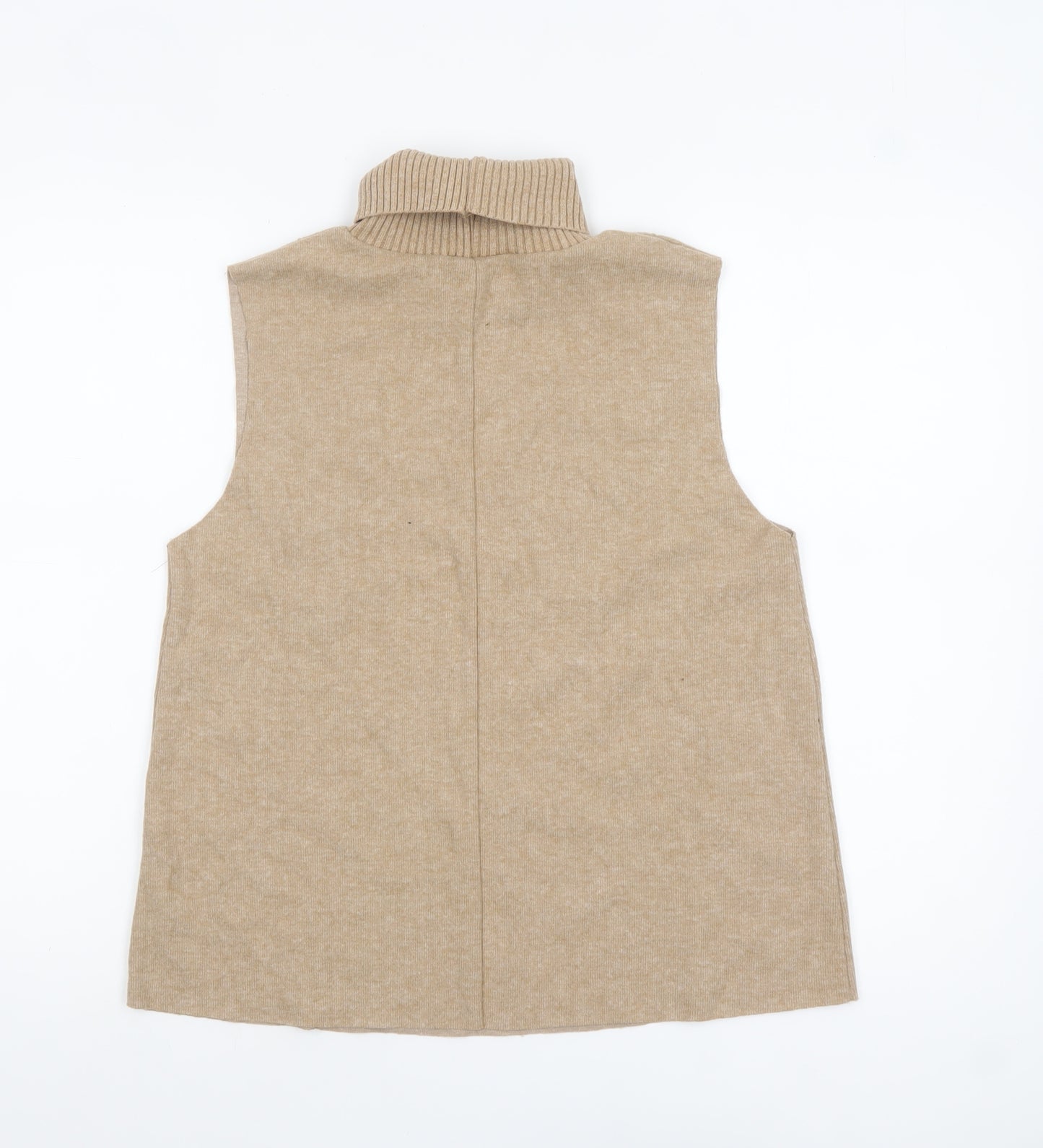Zara Women Beige Roll Neck Sleeveless Knit Top M