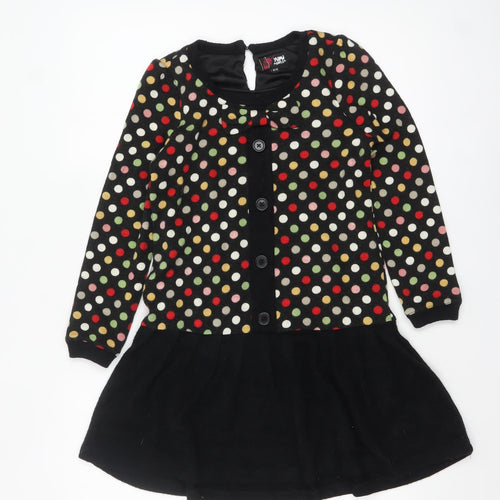 Yumi Girls Black Polka Dot Skater Dress 11-12 Years Long Sleeve