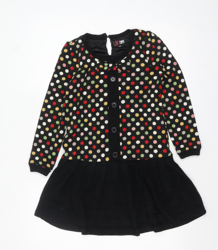 Yumi Girls Black Polka Dot Skater Dress 11-12 Years Long Sleeve