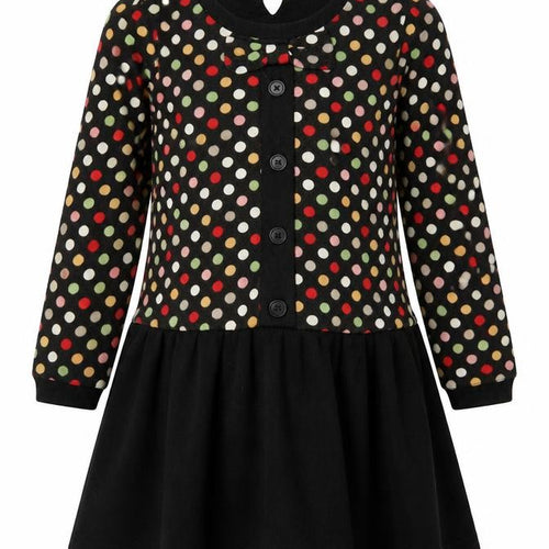 Yumi Girls Black Polka Dot Skater Dress 11-12 Years Long Sleeve