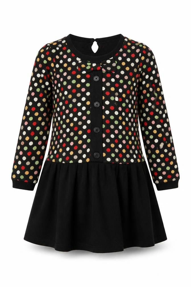 Yumi Girls Black Polka Dot Skater Dress 11-12 Years Long Sleeve