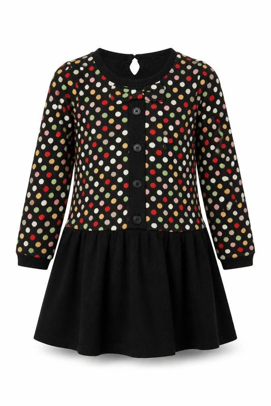 Yumi Girls Black Polka Dot Skater Dress 11-12 Years Long Sleeve