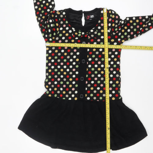 Yumi Girls Black Polka Dot Skater Dress 11-12 Years Long Sleeve