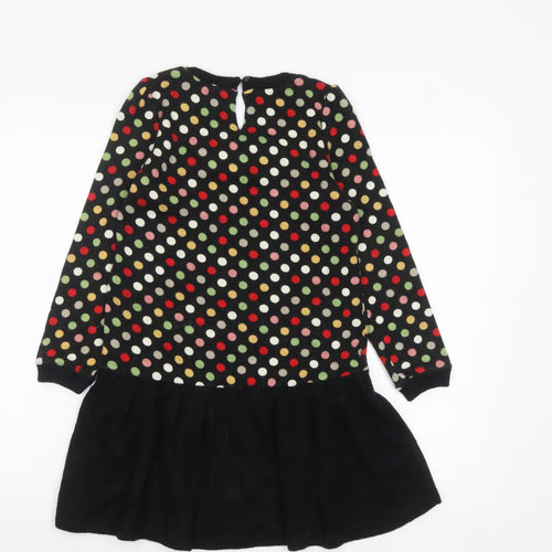 Yumi Girls Black Polka Dot Skater Dress 11-12 Years Long Sleeve