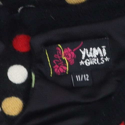 Yumi Girls Black Polka Dot Skater Dress 11-12 Years Long Sleeve
