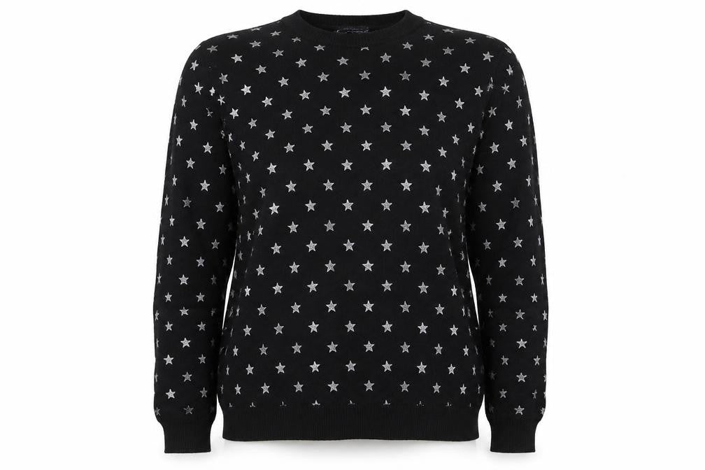 Front view of Marks & Spencer women’s black star print knit jumper, size UK 10