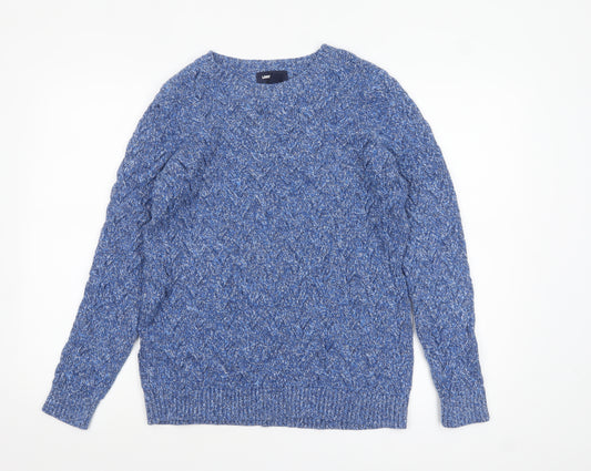 Lands' End Women's Blue Cable-Knit Cotton Jumper Size M