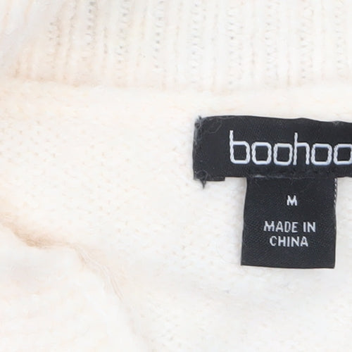 Boohoo Women Ivory Black Striped V-Neck Pullover Jumper Size M