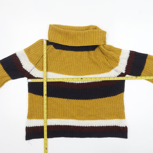 Isabella D. Women’s Multicoloured Chunky Roll Neck Striped Jumper M