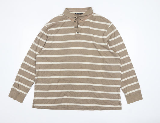 Marks and Spencer Men’s Beige Striped Long Sleeve Cotton Polo XL