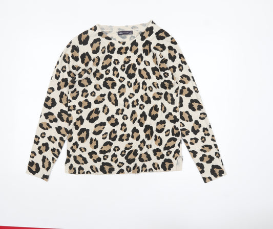 Marks and Spencer Women Beige Leopard Print Acrylic Jumper Size 12
