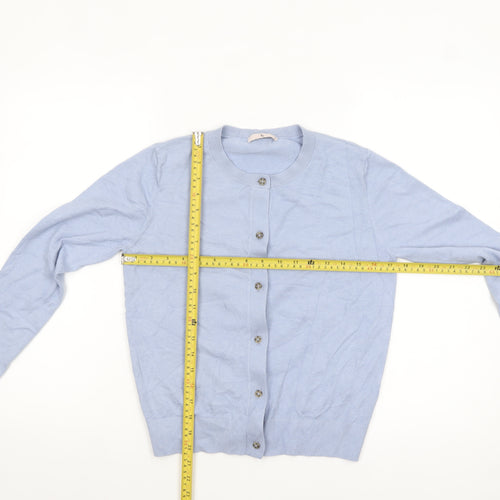 Tu Women's Blue Long Sleeve Crew Neck Button Cardigan Size 8