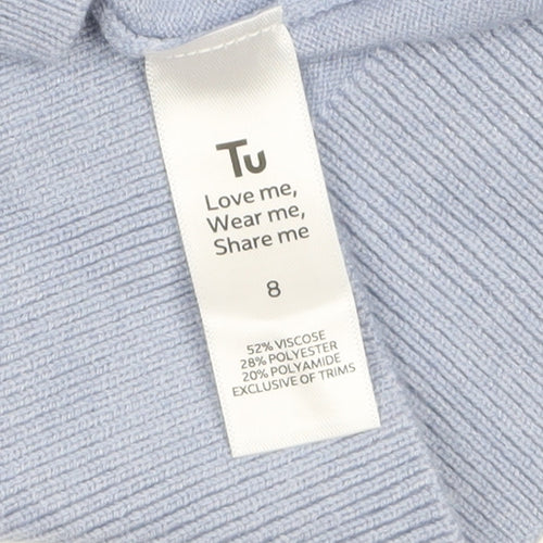 Tu Women's Blue Long Sleeve Crew Neck Button Cardigan Size 8