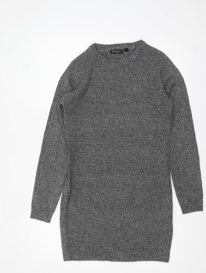 Brave Soul Women's Grey Knit Long Sleeve Pullover Jumper Size 10