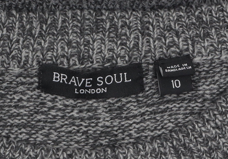 Brave Soul Women's Grey Knit Long Sleeve Pullover Jumper Size 10