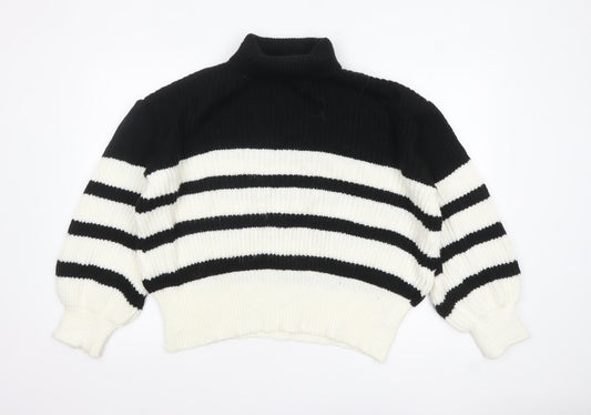 Dorothy Perkins Women’s Black White Striped Mock Neck Chunky Knit Jumper Medium