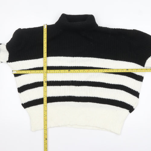 Dorothy Perkins Women’s Black White Striped Mock Neck Chunky Knit Jumper Medium