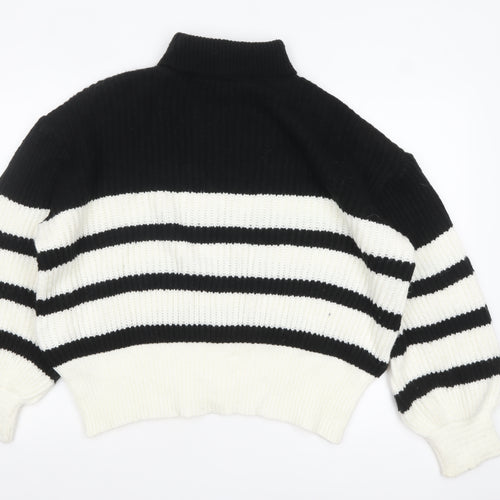 Dorothy Perkins Women’s Black White Striped Mock Neck Chunky Knit Jumper Medium