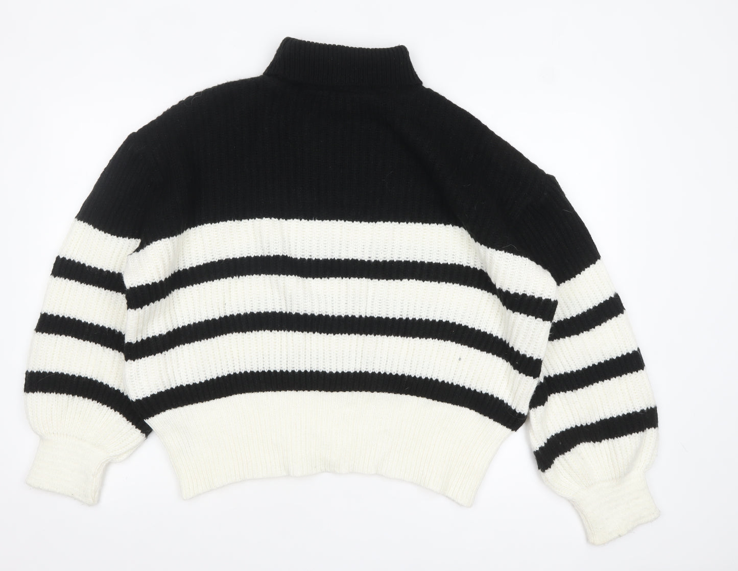 Dorothy Perkins Women’s Black White Striped Mock Neck Chunky Knit Jumper Medium