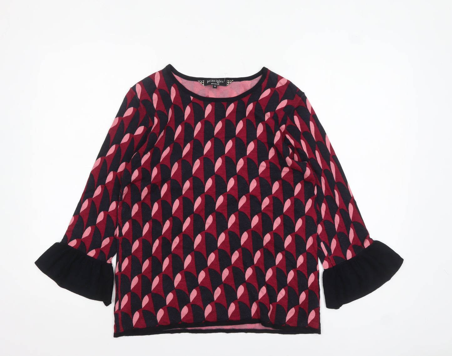 Principles by Ben de Lisi Women’s Multicoloured Size 12 Geometric Ruffle Sleeve Jumper