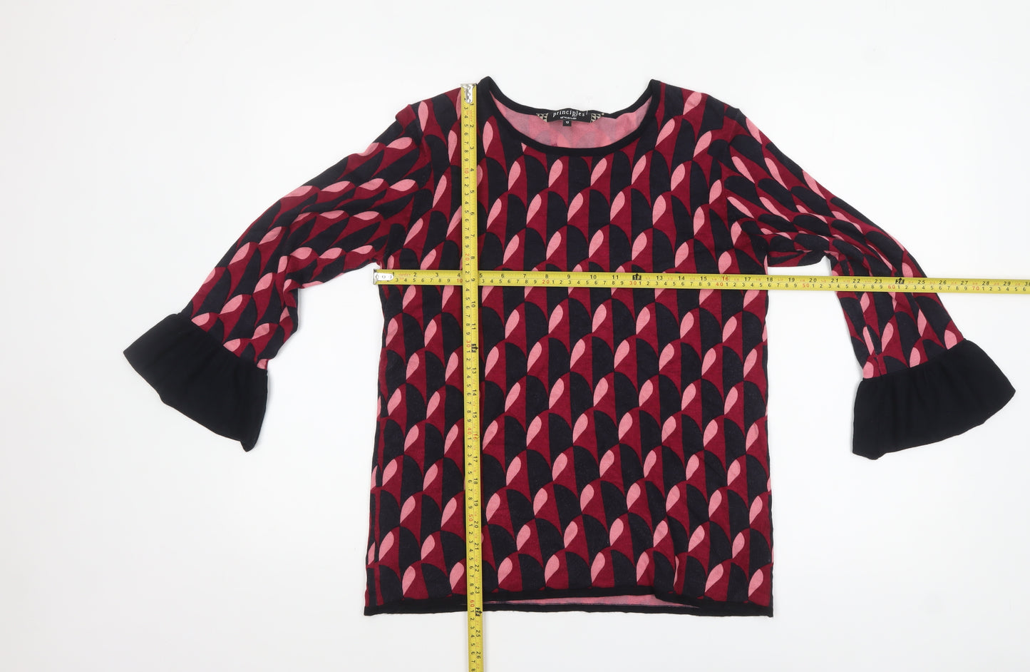 Principles by Ben de Lisi Women’s Multicoloured Size 12 Geometric Ruffle Sleeve Jumper