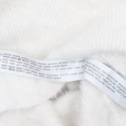Bershka Women White Full Zip Long Sleeve Boat Neck Jumper Size 12