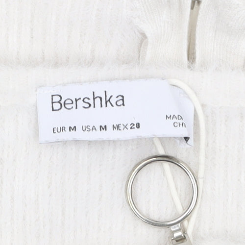 Bershka Women White Full Zip Long Sleeve Boat Neck Jumper Size 12