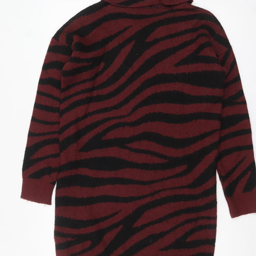 Brave Soul Womens Red & Black Animal Print Roll Neck Jumper Size S