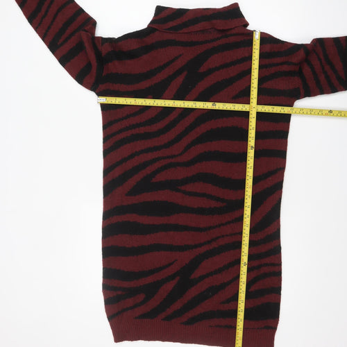 Brave Soul Womens Red & Black Animal Print Roll Neck Jumper Size S