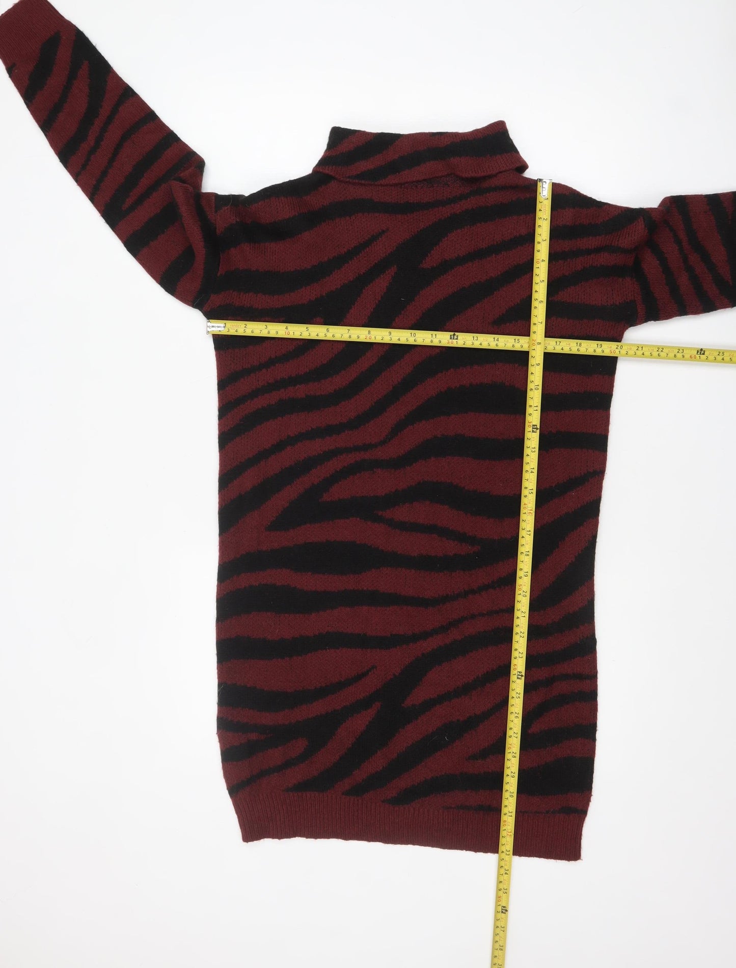 Brave Soul Womens Red & Black Animal Print Roll Neck Jumper Size S