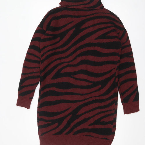 Brave Soul Womens Red & Black Animal Print Roll Neck Jumper Size S