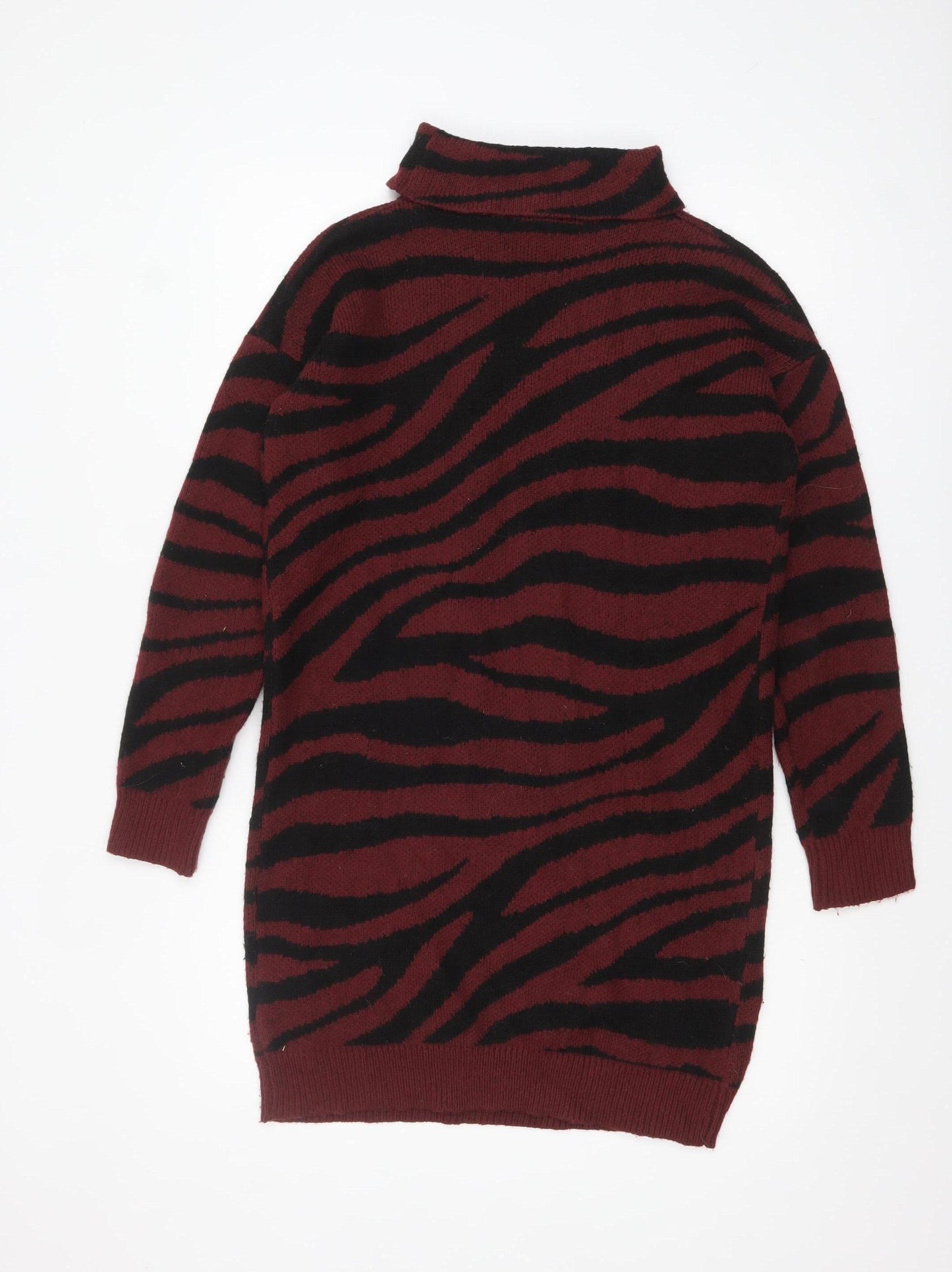 Brave Soul Womens Red & Black Animal Print Roll Neck Jumper Size S