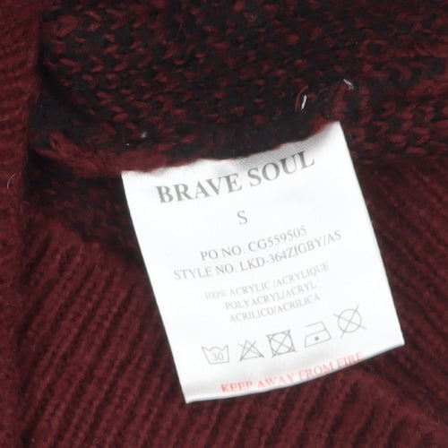 Brave Soul Womens Red & Black Animal Print Roll Neck Jumper Size S
