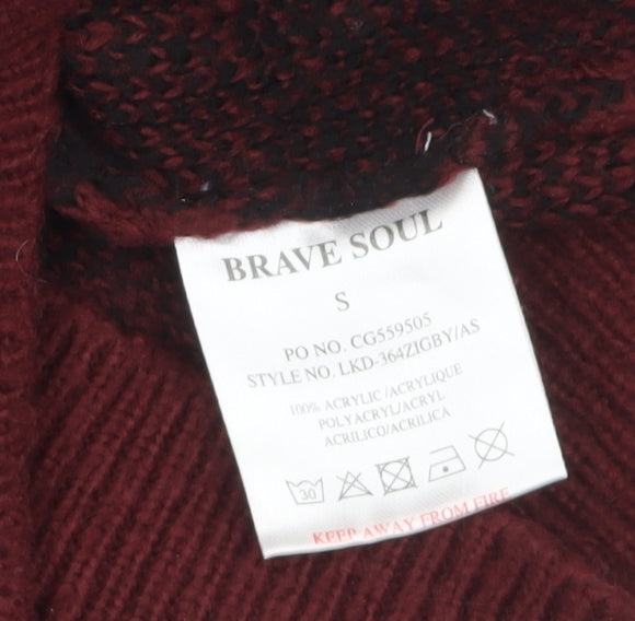 Brave Soul Womens Red & Black Animal Print Roll Neck Jumper Size S
