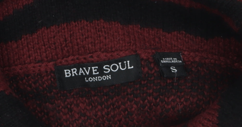 Brave Soul Womens Red & Black Animal Print Roll Neck Jumper Size S