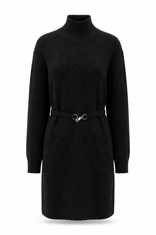 Front view of Primark Women’s Black High Neck Jumper Dress XS Knit Winter Style