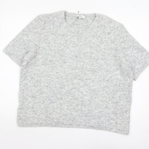 Marks and Spencer Womens Grey Beaded Short Sleeve Knit Jumper XL