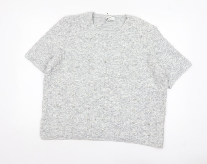 Marks and Spencer Womens Grey Beaded Short Sleeve Knit Jumper XL