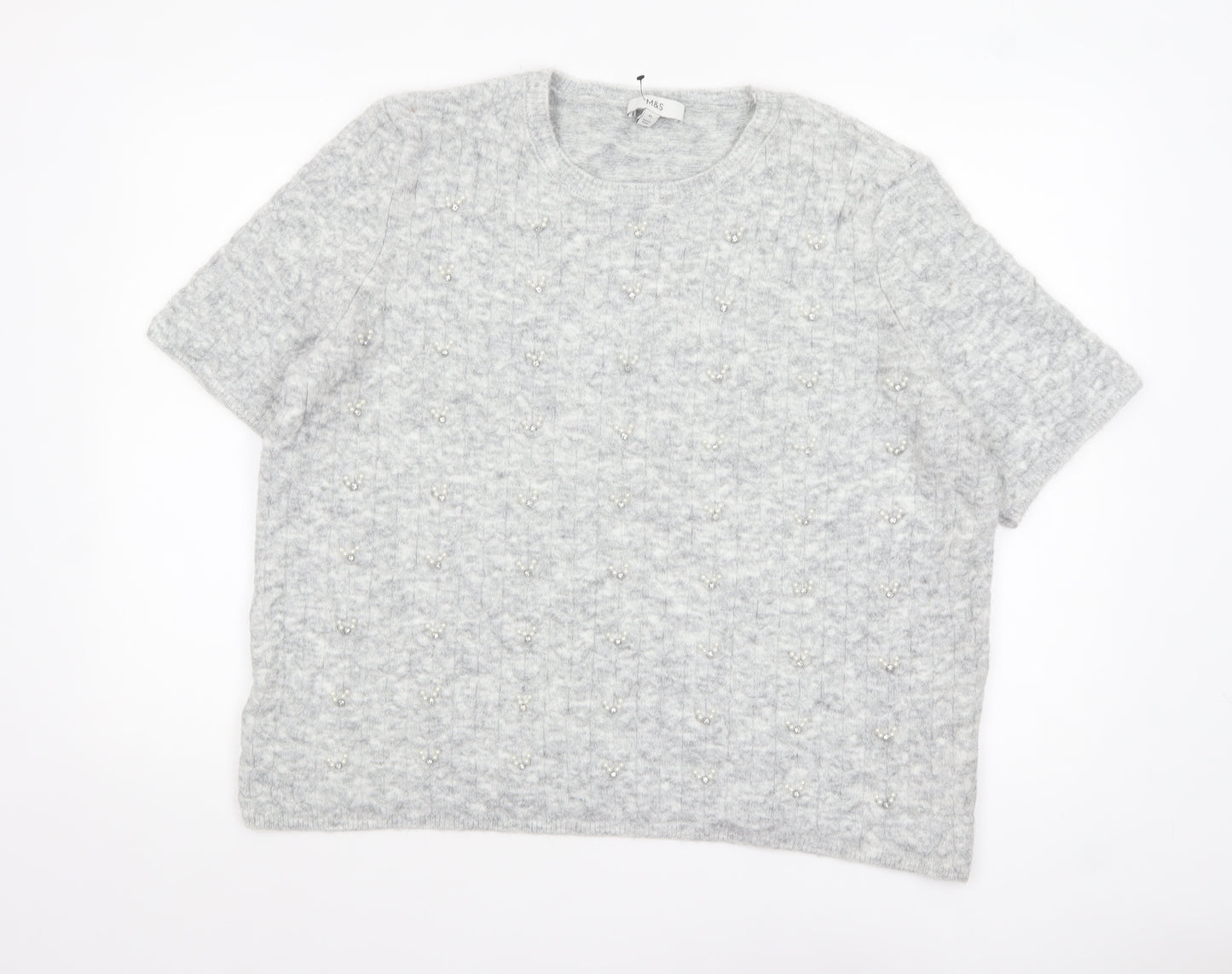 Marks and Spencer Womens Grey Beaded Short Sleeve Knit Jumper XL