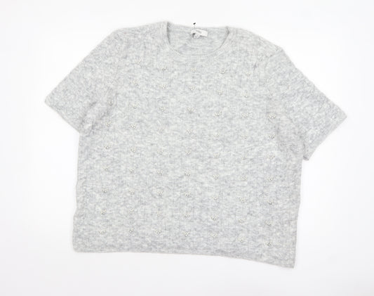 Marks and Spencer Womens Grey Beaded Short Sleeve Knit Jumper XL