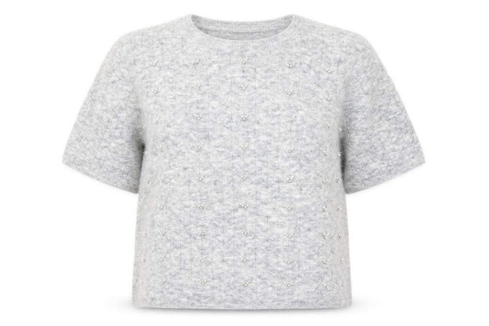 Marks and Spencer Womens Grey Beaded Short Sleeve Knit Jumper XL