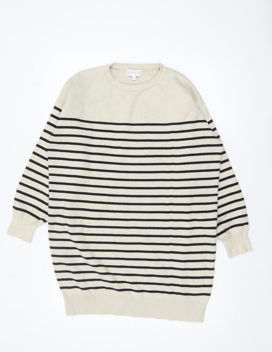 Apricot Women Beige Striped Crew Neck Pullover Jumper UK 10
