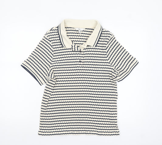 Marks and Spencer Women Blue Striped Polo Shirt Size 20 Short Sleeve
