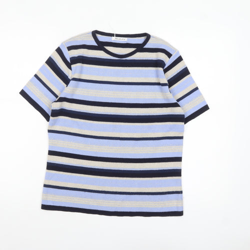 Berkertex Women's Blue Striped Short Sleeve Pullover Jumper Size 10-12