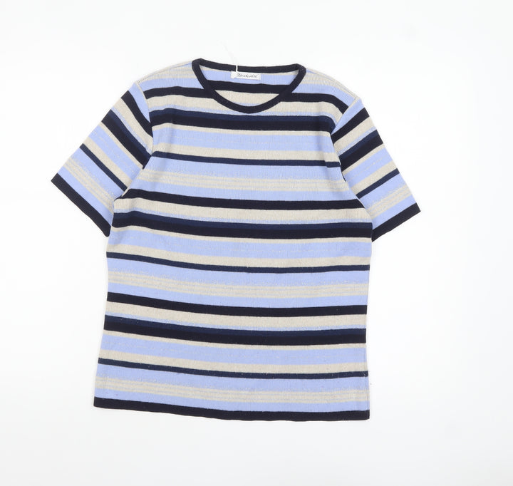 Berkertex Women's Blue Striped Short Sleeve Pullover Jumper Size 10-12