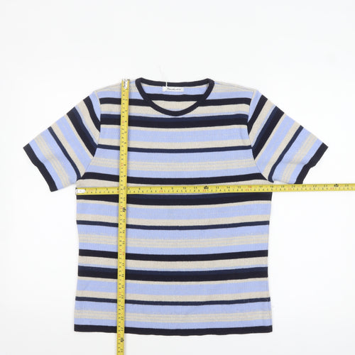 Berkertex Women's Blue Striped Short Sleeve Pullover Jumper Size 10-12