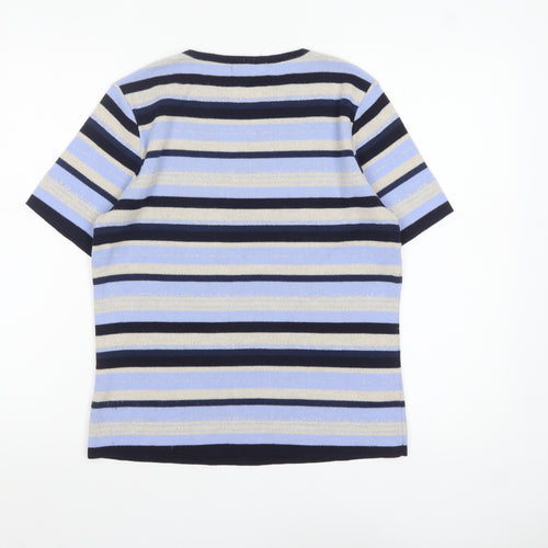 Berkertex Women's Blue Striped Short Sleeve Pullover Jumper Size 10-12